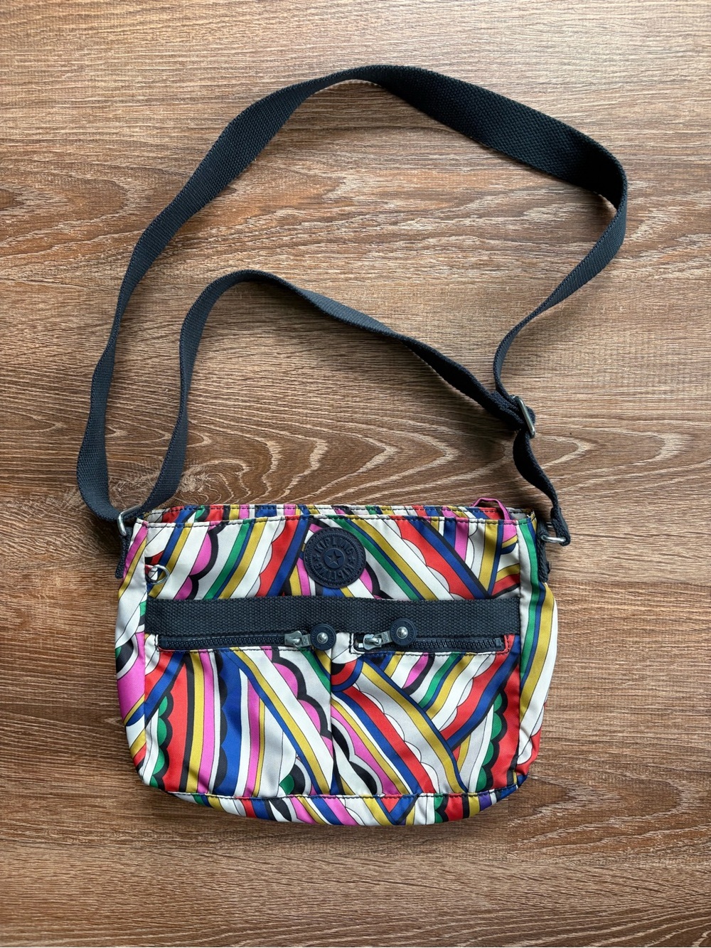 Kipling Angie Crossbody Bag Vibrant Mod Geo Stripe Multicolor Nylon Purse